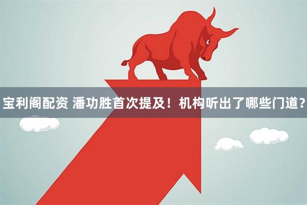 宝利阁配资 潘功胜首次提及！机构听出了哪些门道？